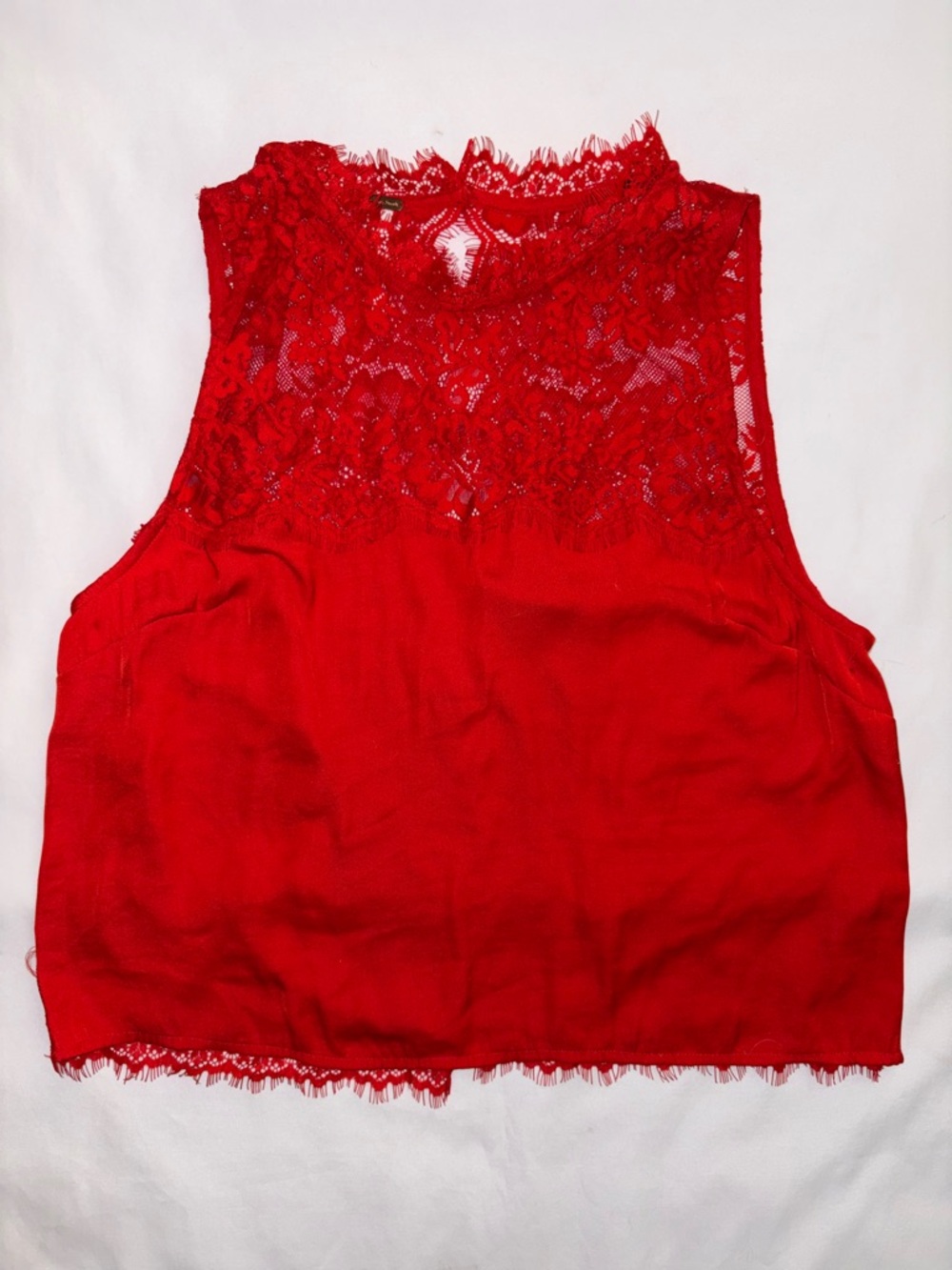 Free People Red Lace Tank Top Size S Eyelash Lace Open Back Boho